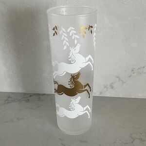 Vintage MCM Libbey Frosted Cavalcade Glass featuring Galloping Horses